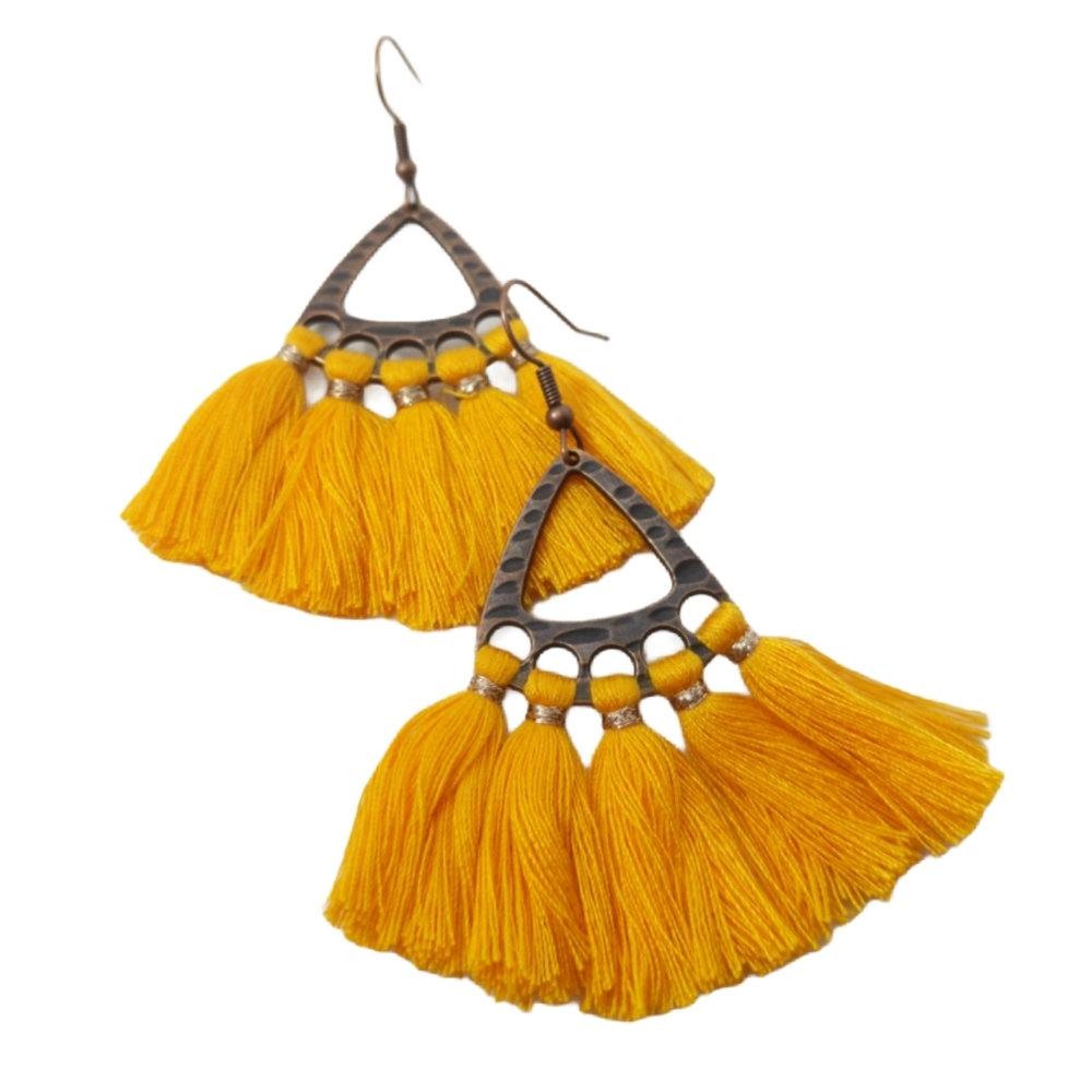 Bronze Mustard Tassel Earrings